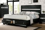 1pc Contemporary Queen Size Bed Black Solidwood 1pc Bed Bedroom Furniture Storage FB
