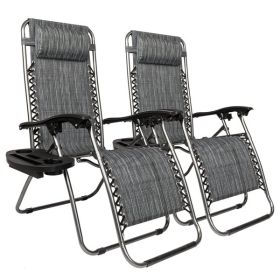 Infinity Zero Gravity Chair Pack 2, Outdoor Lounge Patio Chairs with Pillow and Utility Tray Adjustable Folding Recliner for Deck,Patio,Beach,Yard