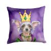 Chinese Crested King of Mardi Gras Throw Pillow Machine Washable, Indoor Outdoor Decorative Pillow for Couch, Bed or Patio, 18Hx18W