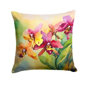 Orchids in Watercolor Throw Pillow Machine Washable, Indoor Outdoor Decorative Pillow for Couch, Bed or Patio, 18Hx18W