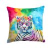 NEW Hippie Animal White Tiger Throw Pillow Machine Washable, Indoor Outdoor Decorative Pillow for Couch, Bed or Patio, 14Hx14W