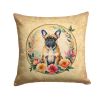 Fawn French Bulldog and Flowers Throw Pillow Machine Washable, Indoor Outdoor Decorative Pillow for Couch, Bed or Patio, 14Hx14W