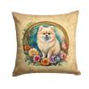 Pomeranian and Flowers Throw Pillow Machine Washable, Indoor Outdoor Decorative Pillow for Couch, Bed or Patio, 14Hx14W