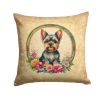 Yorkshire Terrier and Flowers Throw Pillow Machine Washable, Indoor Outdoor Decorative Pillow for Couch, Bed or Patio, 14Hx14W