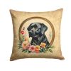 Black Labrador Retriever and Flowers Throw Pillow Machine Washable, Indoor Outdoor Decorative Pillow for Couch, Bed or Patio, 14Hx14W