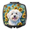 Coton de Tulear in Sunflowers Compact Mirror Decorative Travel Makeup Mirror for Women Girls Gifts Pocket Makeup Mirror Folding Handheld