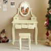 FCH Kids Vanity Set with Mirror and Lights and Stool, 5 Storage Drawers