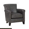 Classic Traditional Gray Accent Chair 1pc Solid Wood Frame Top-Grain Leather Nailhead Trim Living Room Furniture