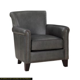 Classic Traditional Gray Accent Chair 1pc Solid Wood Frame Top-Grain Leather Nailhead Trim Living Room Furniture