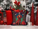 Dachshund Christmas Throw Pillow Machine Washable, Indoor Outdoor Decorative Pillow for Couch, Bed or Patio, 14Hx14W