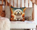 Coton De Tulear Fall Throw Pillow Machine Washable, Indoor Outdoor Decorative Pillow for Couch, Bed or Patio, 14Hx14W
