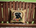 Black Labrador Retriever and Flowers Throw Pillow Machine Washable, Indoor Outdoor Decorative Pillow for Couch, Bed or Patio, 14Hx14W