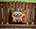 Coton De Tulear Fall Throw Pillow Machine Washable, Indoor Outdoor Decorative Pillow for Couch, Bed or Patio, 14Hx14W