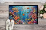 Coral and Fish Doormat Front Door Mat Indoor Outdoor Rugs for Entryway, Non Slip Washable Low Pile, 24H X 36W