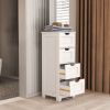 White freestanding storage cabinet with 4 drawers, suitable for bathroom, living room, kitchen