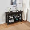 Retro Design Console Table with Two Open Shelves, Pine Solid Wood Frame and Legs for Living Room