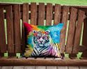 NEW Hippie Animal White Tiger Throw Pillow Machine Washable, Indoor Outdoor Decorative Pillow for Couch, Bed or Patio, 14Hx14W