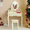 FCH Kids Vanity Set with Mirror and Lights and Stool, 5 Storage Drawers