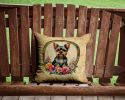 Yorkshire Terrier and Flowers Throw Pillow Machine Washable, Indoor Outdoor Decorative Pillow for Couch, Bed or Patio, 14Hx14W