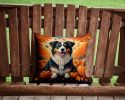 Australian Shepherd Terrier Fall Throw Pillow Machine Washable, Indoor Outdoor Decorative Pillow for Couch, Bed or Patio, 14Hx14W