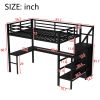 Full Size Loft Bed with L-shaped Desk and USB, Metal Loft Bed with Wardrobe and Adjustable Shelf, High Loft Bed with LED for Kids Teens Adults, Black
