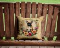 Fawn French Bulldog and Flowers Throw Pillow Machine Washable, Indoor Outdoor Decorative Pillow for Couch, Bed or Patio, 14Hx14W