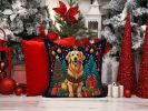 Golden Retriever Christmas Throw Pillow Machine Washable, Indoor Outdoor Decorative Pillow for Couch, Bed or Patio, 14Hx14W