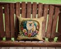 Pomeranian and Flowers Throw Pillow Machine Washable, Indoor Outdoor Decorative Pillow for Couch, Bed or Patio, 14Hx14W