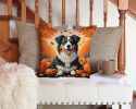 Australian Shepherd Terrier Fall Throw Pillow Machine Washable, Indoor Outdoor Decorative Pillow for Couch, Bed or Patio, 14Hx14W