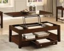 Contemporary Lift Top Cocktail Table with Drawer and Shelf Dark Cherry Finish Wooden Furniture 1pc