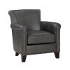 Classic Traditional Gray Accent Chair 1pc Solid Wood Frame Top-Grain Leather Nailhead Trim Living Room Furniture
