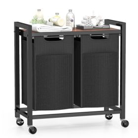 Laundry Hamper With 3 Pull-Out Removable Sorter Bags Capacity, Movable Wheels, Freestanding Clothes Basket Organizer In Bathroom (Option: BlackBrown)