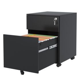 2 Drawer Mobile File Cabinet With Lock Steel File Cabinet For LegalLetterA4F4 Size, Fully Assembled Except For Wheels, HomeOffice Design, Black (Color: Black)