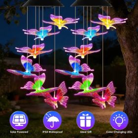 Solar Butterfly Wind Chime 7 Color Changing Wind Chime For Outside IPX4 Waterproof Outdoor Garden Yard Decor (Option: PurpleYellow-2Pcs)