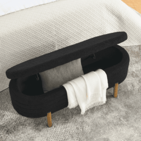 Ottoman Oval Storage Bench,Rubber Wood Leg  46x17.7x10.8 (Color: Black)