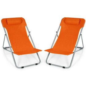 Portable Beach Chair Set Of 2 With Headrest (Color: Orange)