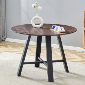 Modern Minimalist Round Dining Table And Coffee Table. 42 Inch Diameter MDF Table Top, Deep Wood Grain Table Top, Black Metal Legs, Fits Home & O (Option: Wood)