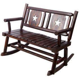 Outdoor Solid Wood Rocking Chair Bench Carbonized Double Rocking Chair For 2 People With Wide Curved Seat For Porch, Garden, Backyard, Rustic Bro (Option: Rustic Brown)
