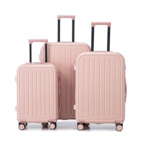 20  24  28   3 Pcsset In ABS 360 Spinner Wheel Luggage, Carry On Suitcase, With Cup Holder  USB Port (Color: Pink)