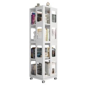 4-Tier All-Steel Rotating Bookshelf With 360  Wheels, Large Size Sturdy   Spacious Book Rack, New Style White Bookshelf,Easy Assembly (Color: White)