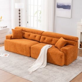LY-029 ORANGE COMPRESSION SOFA 4-seater Combined Sofa, Wood Grain Chenille Fabric, Full Sponge Compression Sofa,combined Sofa With 2 Pillows For (Color: Orange)