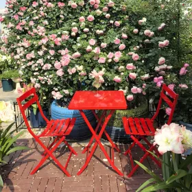 3 Piece Patio Bistro Set Of Foldable Square Table And Chairs (Option: Red)