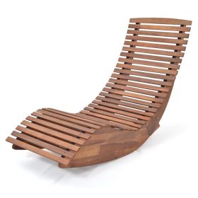 Outdoor Acacia Wood Rocking Chair With Widened Slatted Seat And High Back (Option: Natural)