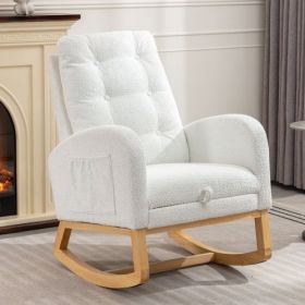 LY-5104 WHITE Accent Rocking Chair With Footrest High Back Rubber Wood Rocking Legs Bedroom Living Space 26.77D X 38.36W X 39.76H Inch (Color: White)
