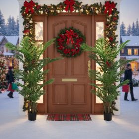 2PCS Set 5.2ft Artificial Palm Trees Natural Christmas Faux Tropical Potted Plants Perfect For Indoor Outdoor Home Office Garden Decor (Option: Green)