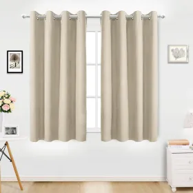 34 In. W X 84 In. L Blackout Curtains With Grommet Top Room Darkening Noise Reducing, Beige(1 Panel), Silencer Clip (Option: Beige)