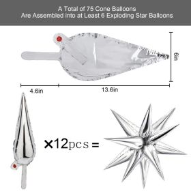 72 Pcs Silver Explosion Star Foil Balloons 12 Point Mylar Starburst Cone Balloons For Party Supplies, Christmas, Birthday, Wedding, Baby Shower, (Option: A)