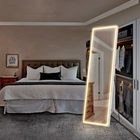 3 Color Lighting Mirror with LED Lights, 64"x21" Lighted Floor Standing Mirror with Stand, Wall Mounted Hanging (Option: Right angles/21'64)