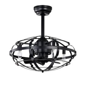Hot Sell Industrial Ceiling Fan Light Kit For Living Room Bedroom Kitchen And Bladeless Caged Ceiling Fan With Lights (Option: Matte Black)