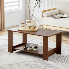 Modern Minimalist Walnut Colored Double Layered Rectangular Coffee Table ,tea Table.MDF Material Is More Durable,Suitable For Living Room, Bedroo (Option: Walnut)